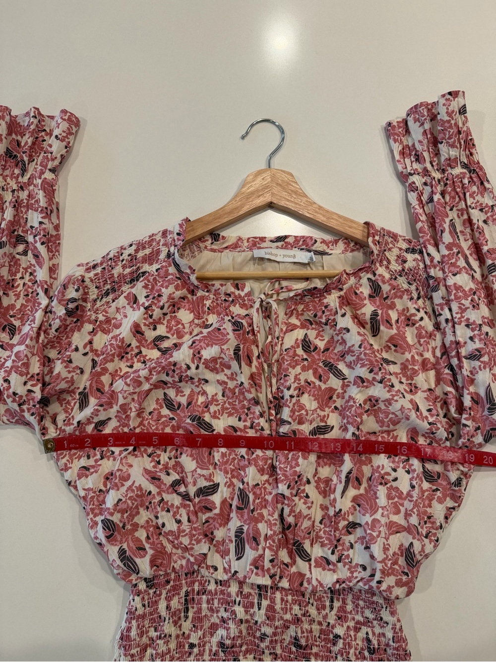 Tie-Neck Smocked Waist Mini Dress Pink Floral Size Medium - Picture 7 of 11